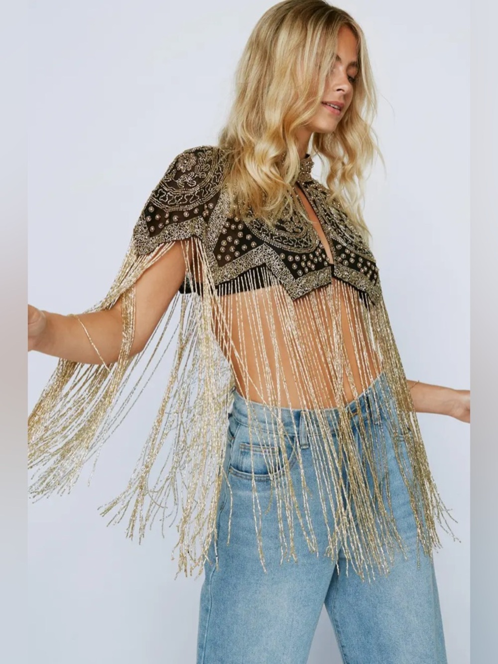 Nasty Gal star tasseled beaded cape - Picture 9 of 12